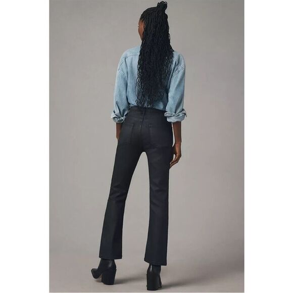 Anthropologie Pilcro Women's Yaya Coated Mid- Rise Crop Flare Jeans Black Sz 31 - Picture 15 of 15